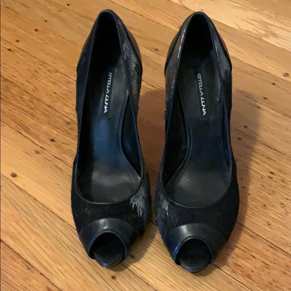 Stella Luna Calf Hair Peep Toe Pumps